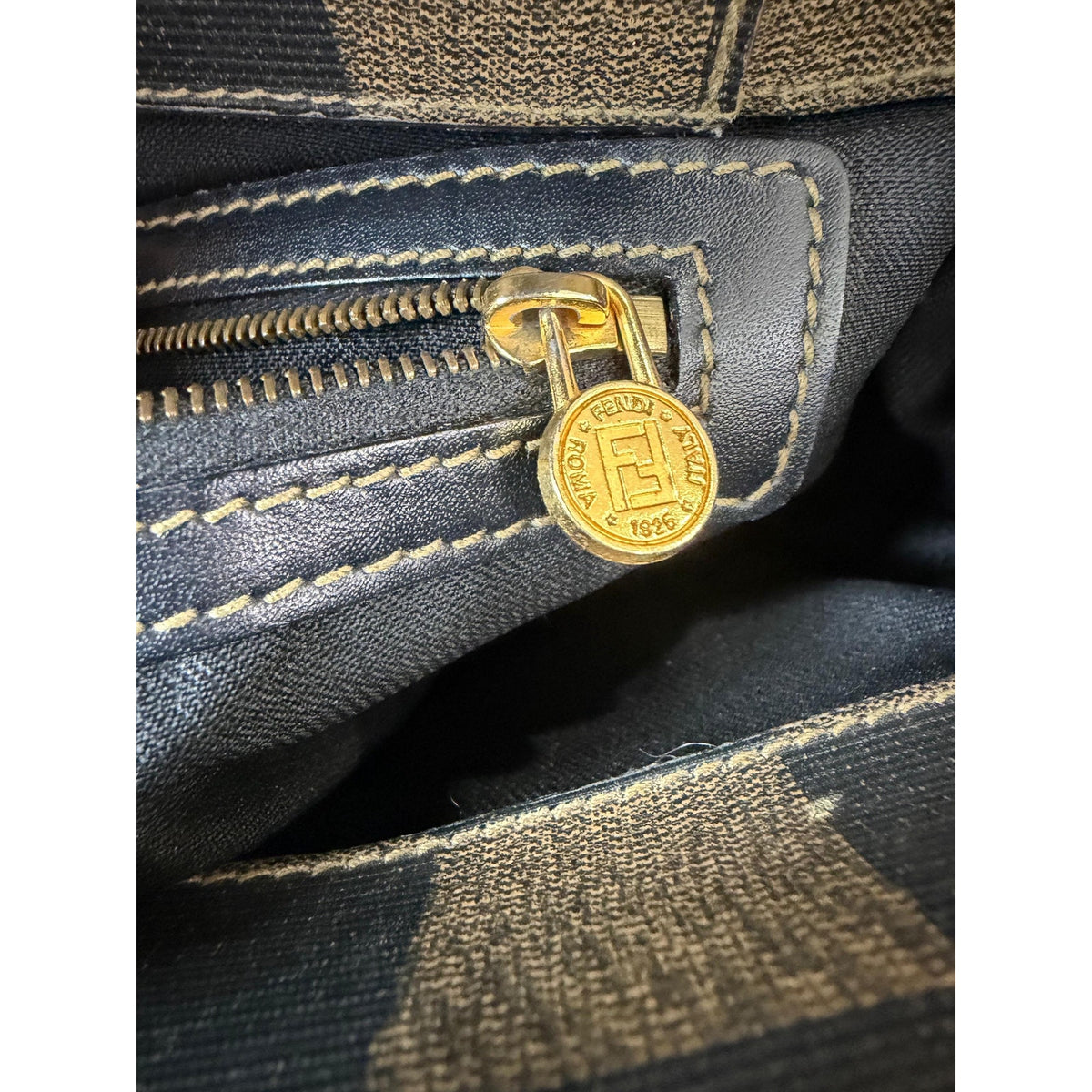 FENDI Brown Black Checkerboard Tote Bag