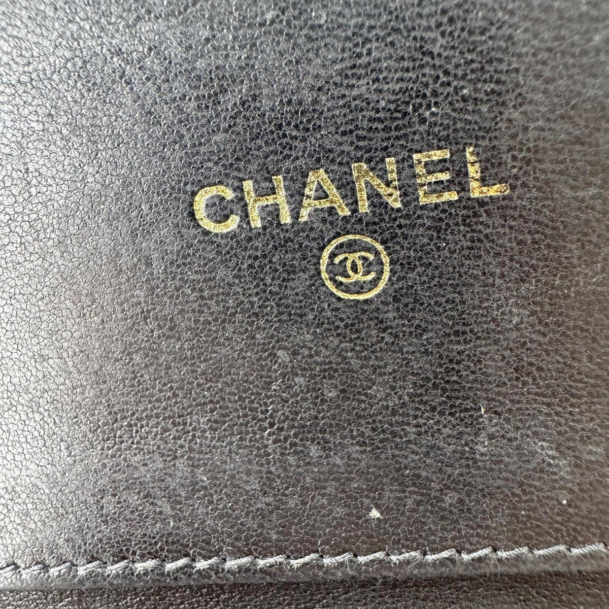 Authentic Chanel Vintage Black Caviar Leather Trifold Wallet CC Logo Made in France