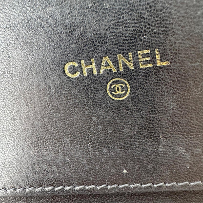 Authentic Chanel Vintage Black Caviar Leather Trifold Wallet CC Logo Made in France