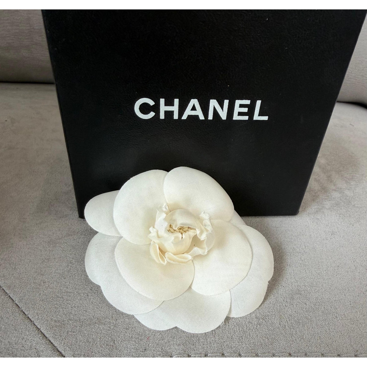 CHANEL Ivory Silk Camellia Brooch