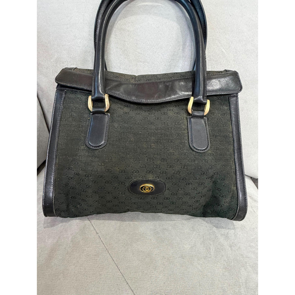 GUCCI Black GG Monogram Top Handle Bag