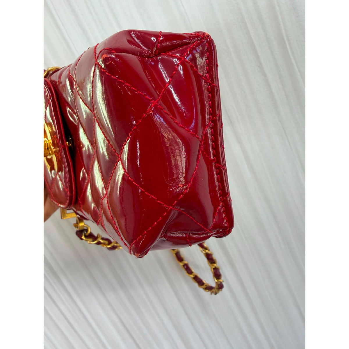 CHANEL Red Patent Leather Mini Flap Bag