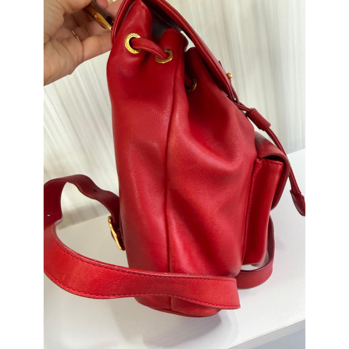 GUCCI Red Leather Bamboo Backpack