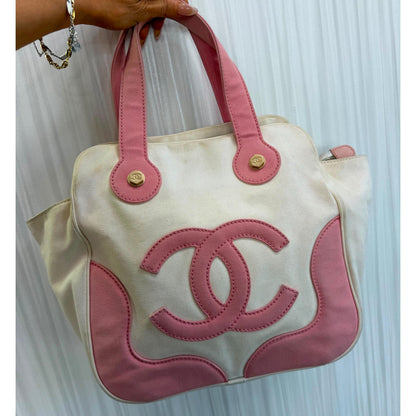 CHANEL Travel Line Cream & Pink Tote Bag