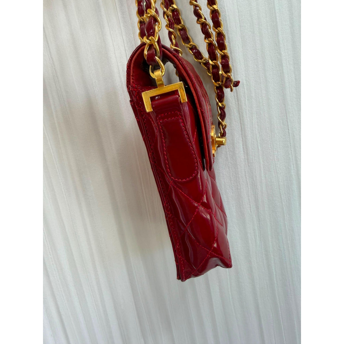 CHANEL Red Patent Leather Mini Flap Bag