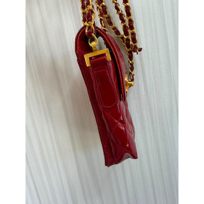 CHANEL Red Patent Leather Mini Flap Bag