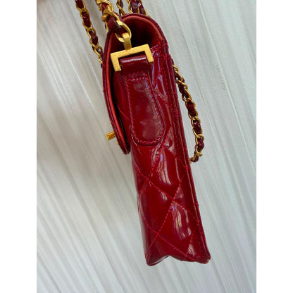 CHANEL Red Patent Leather Mini Flap Bag