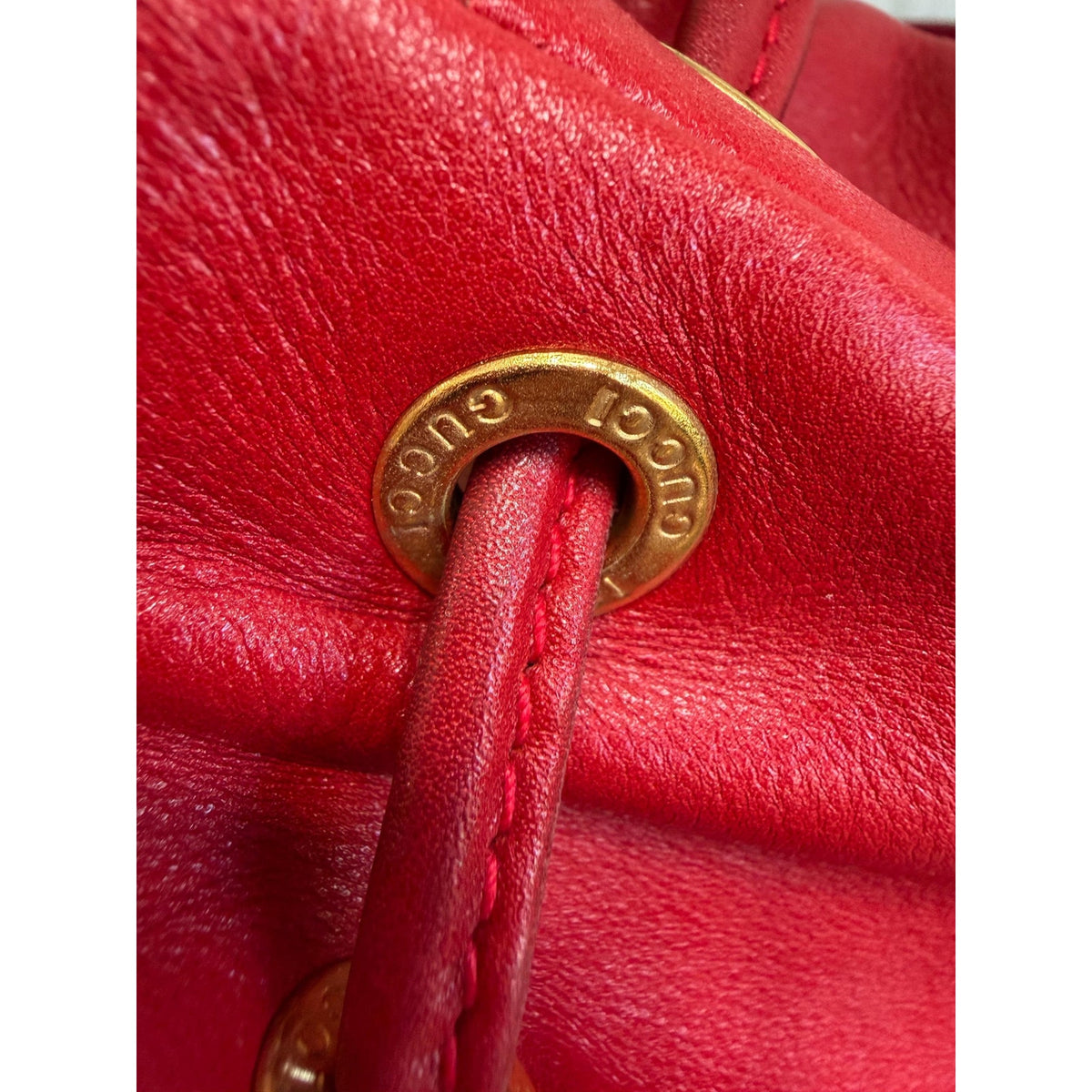 GUCCI Red Leather Bamboo Backpack