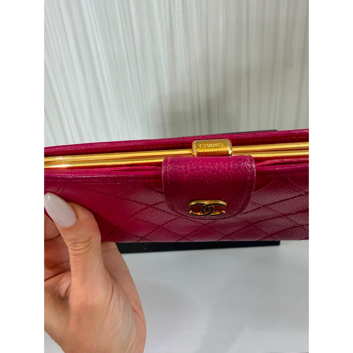 CHANEL Pink Caviar Leather Long Wallet