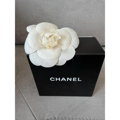 CHANEL Ivory Silk Camellia Brooch
