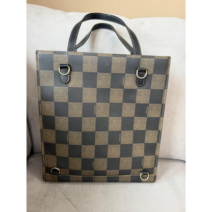 FENDI Brown Black Checkerboard Tote Bag