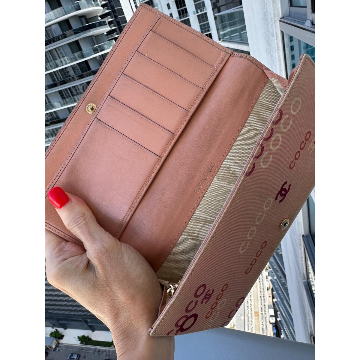 CHANEL Pink Coco Print Bifold Wallet