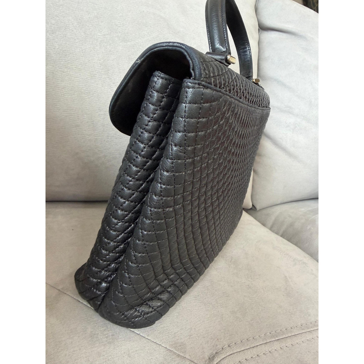 BALLY Black Woven Leather Top Handle Bag
