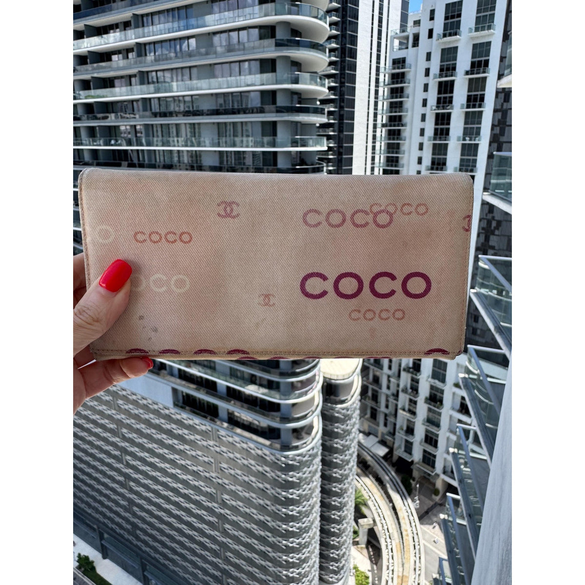 CHANEL Pink Coco Print Bifold Wallet