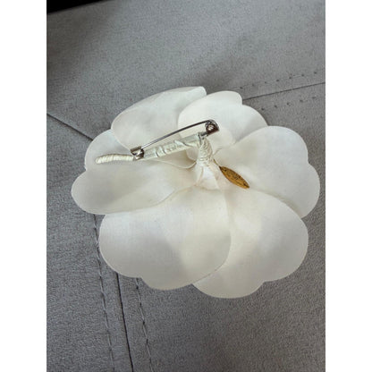 CHANEL Ivory Silk Camellia Brooch