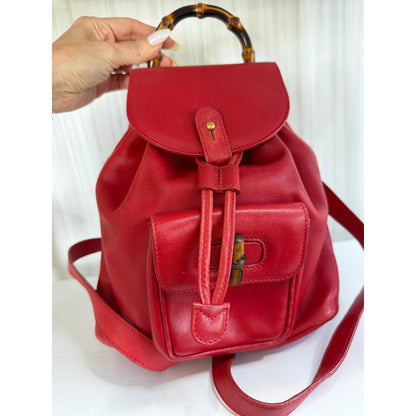 GUCCI Red Leather Bamboo Backpack