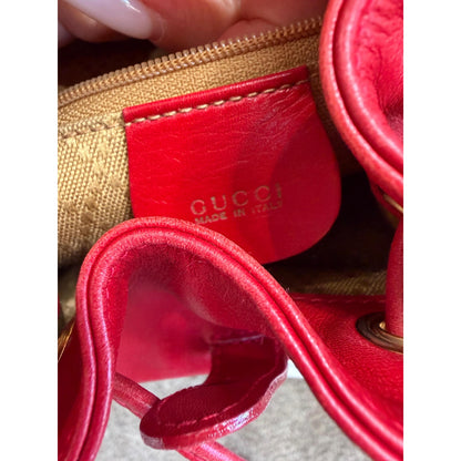 GUCCI Red Leather Bamboo Backpack