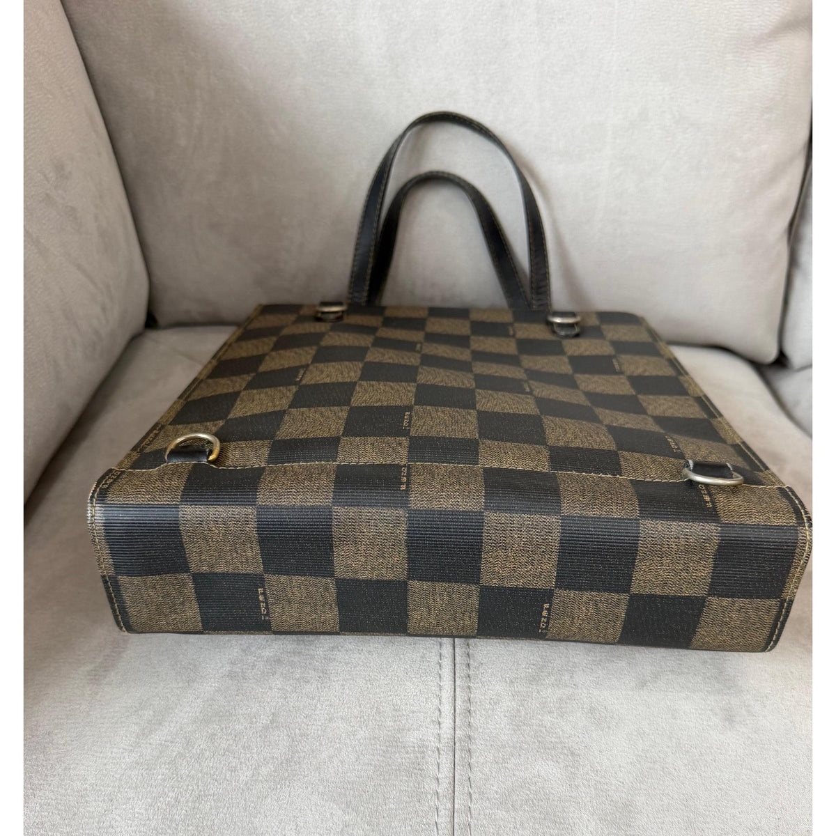 FENDI Brown Black Checkerboard Tote Bag