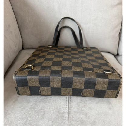 FENDI Brown Black Checkerboard Tote Bag