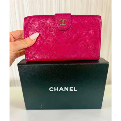 CHANEL Pink Caviar Leather Long Wallet