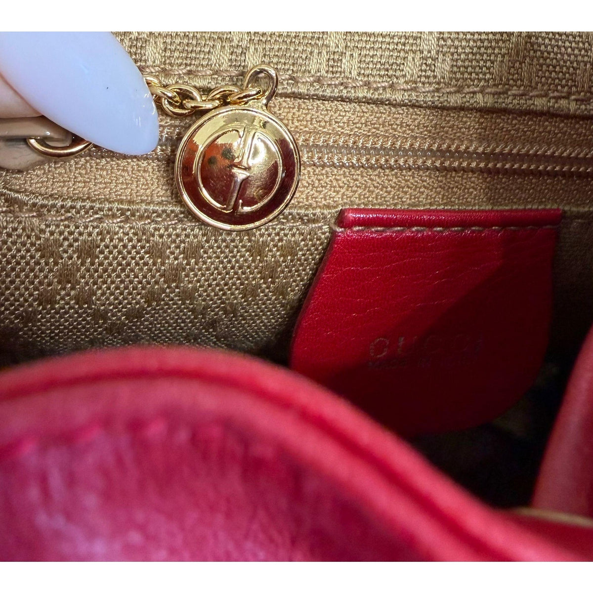 GUCCI Red Leather Bamboo Backpack