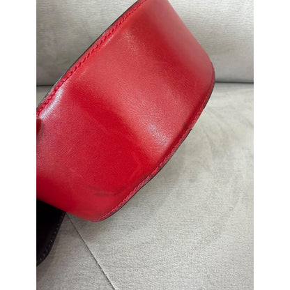 Authentic Celine Vintage Red Leather Wide Belt Gold Logo Buckle Size 60, Made in Italy, 1980s-1990s