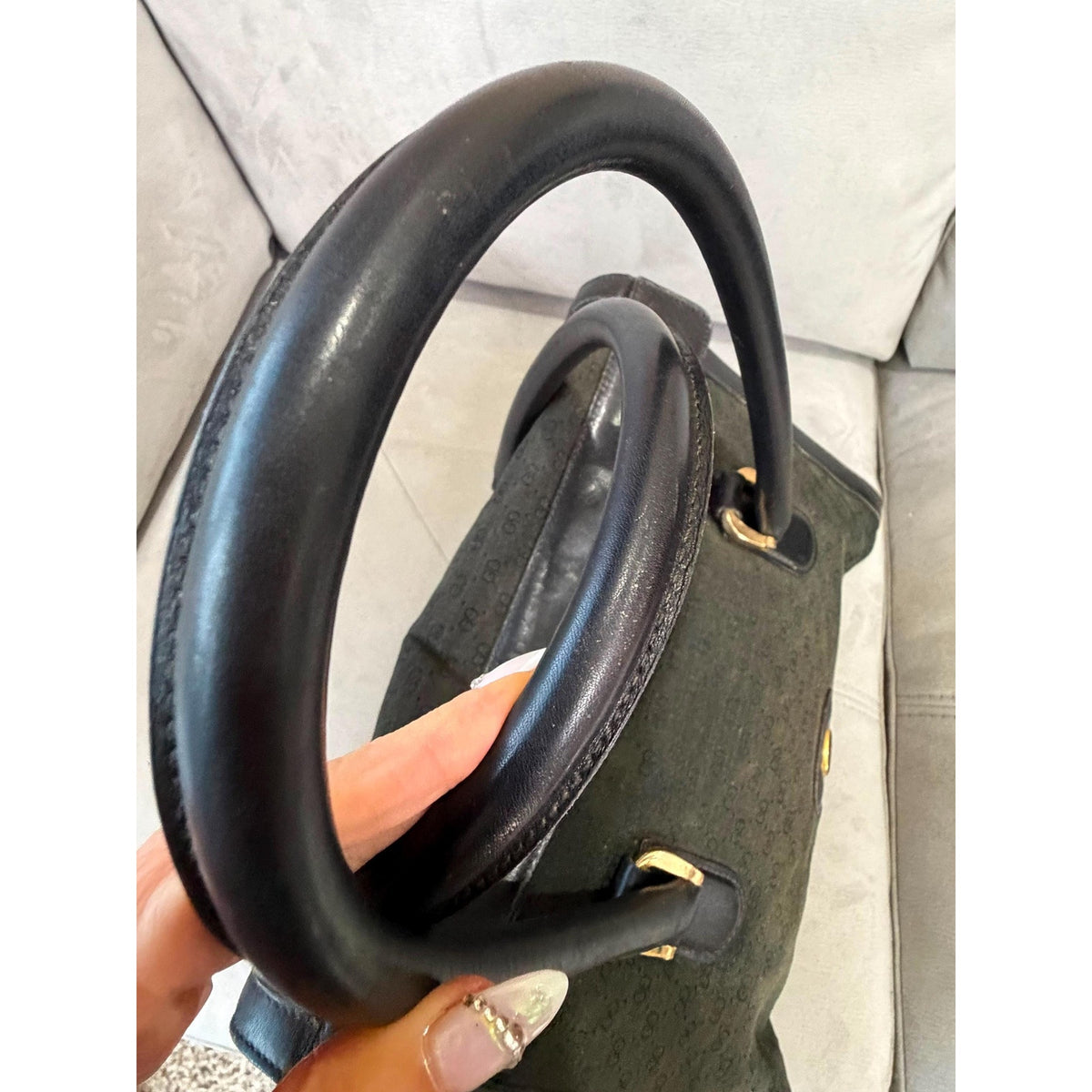 GUCCI Black GG Monogram Top Handle Bag