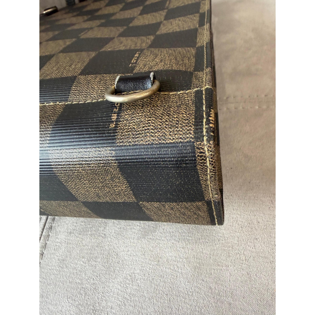 FENDI Brown Black Checkerboard Tote Bag
