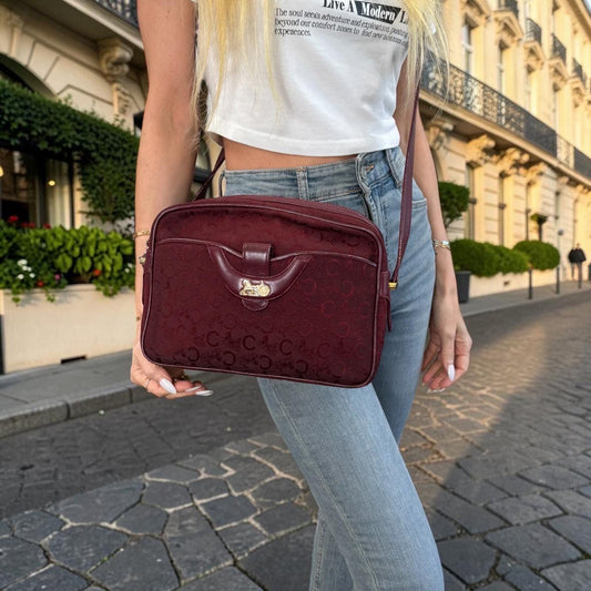 CELINE Burgundy C Monogram Shoulder Bag