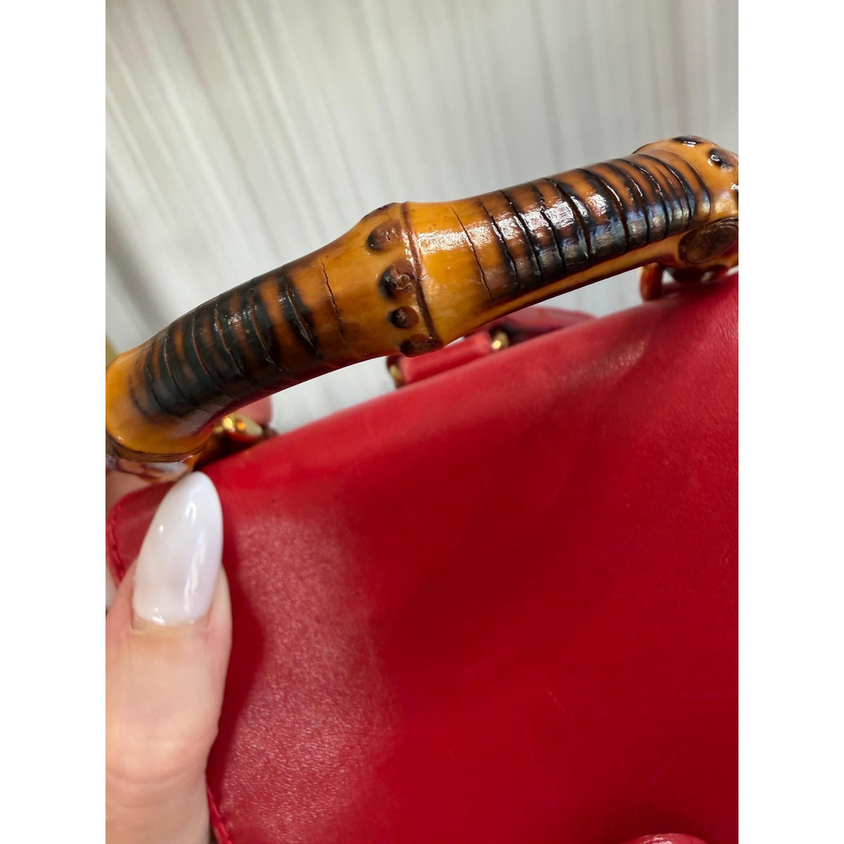 GUCCI Red Leather Bamboo Backpack