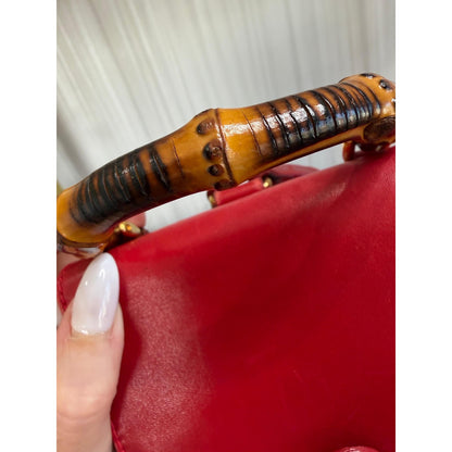 GUCCI Red Leather Bamboo Backpack