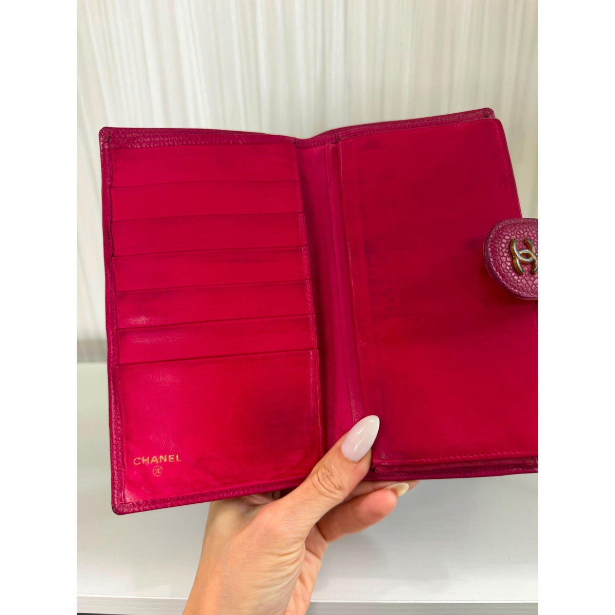 CHANEL Pink Caviar Leather Long Wallet