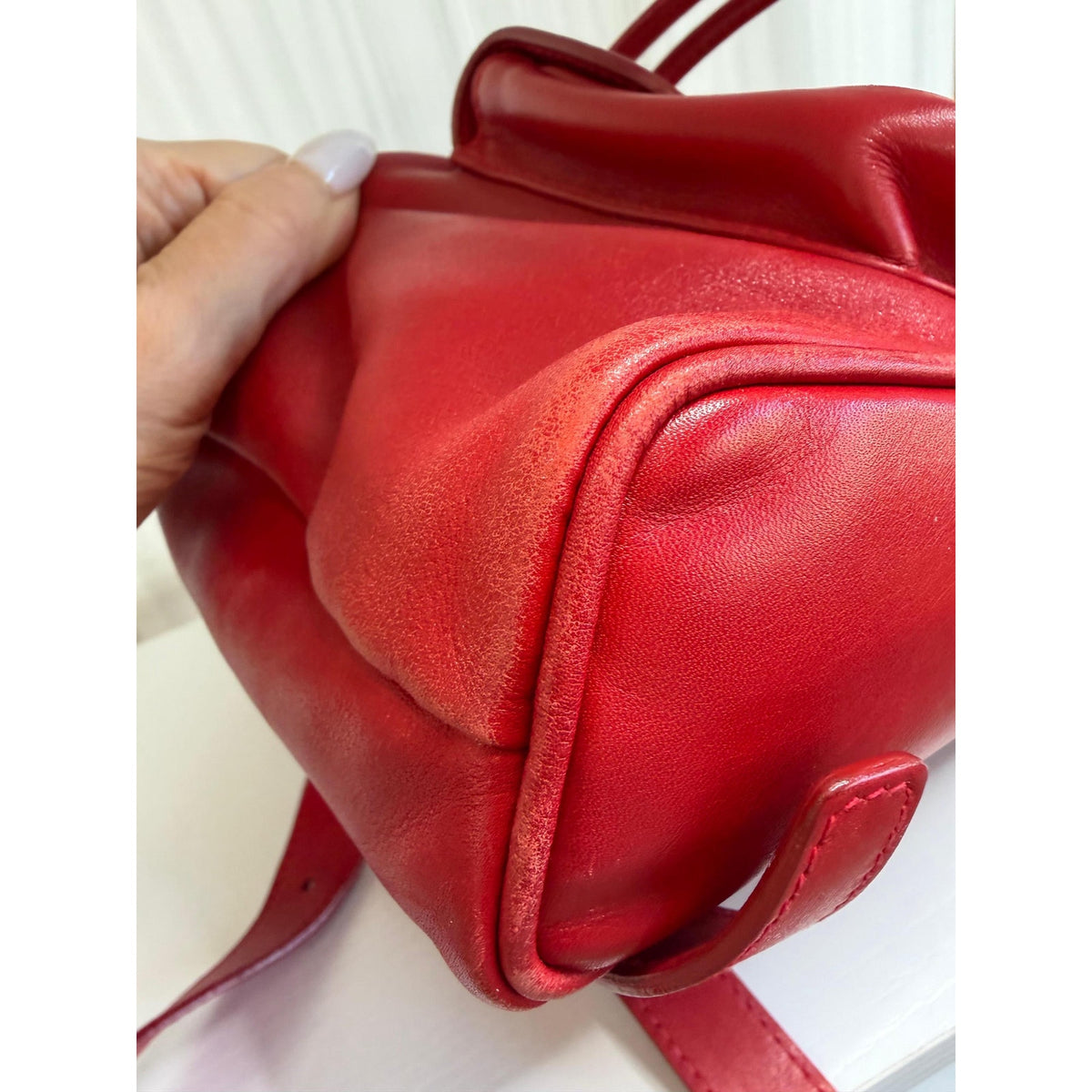 GUCCI Red Leather Bamboo Backpack
