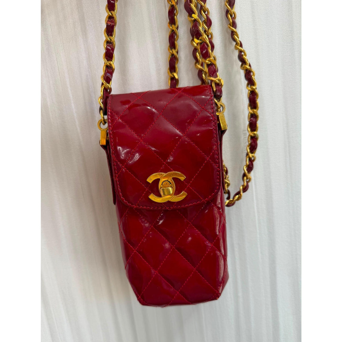 CHANEL Red Patent Leather Mini Flap Bag