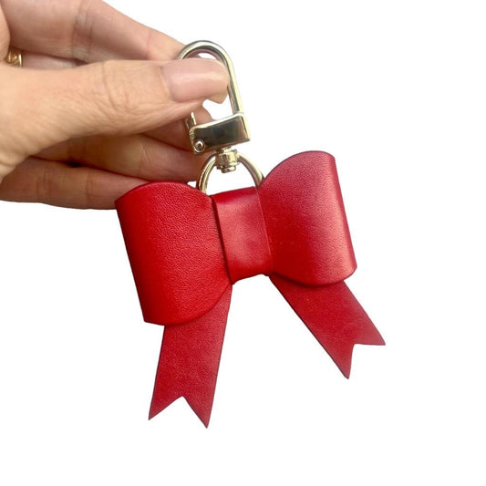 Handmade Handcrafted Leather Luxury Bow Bag Charm - Cherry Red