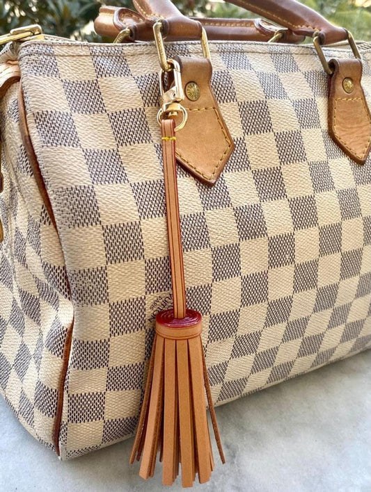 Vachetta Leather Long Tassel Bag Charm- Natural Vachetta or Tanning Honey Patina - For Pochette - Clutch- Hand Bag / Tassel- Charm - Sexy Little Vintage