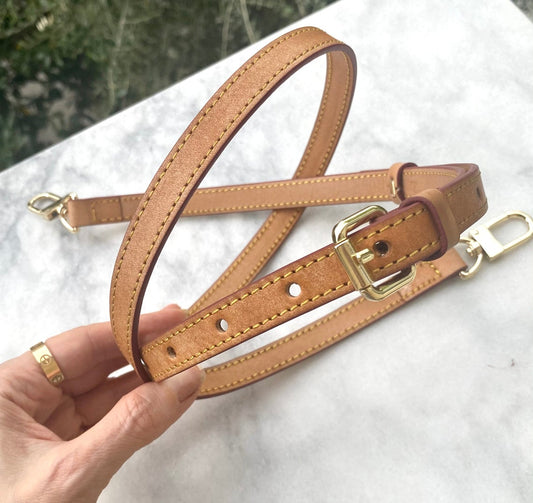 Vachetta Leather Adjustable Crossbody - Shoulder Pad - Real Vegetable Leather - Honey Tanning Handmade Patina - Strap for GM Vintage Bags - Sexy Little Vintage